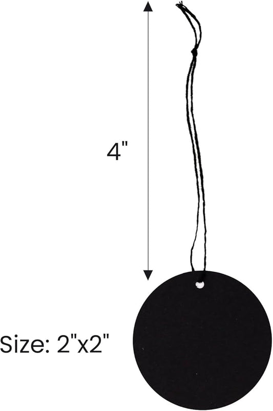 500Pcs Pre-Tied Round Hang Tags, 2" x 2" Blank Price Tags with String Attached, Display Label for Holiday Arts Crafts(Black)