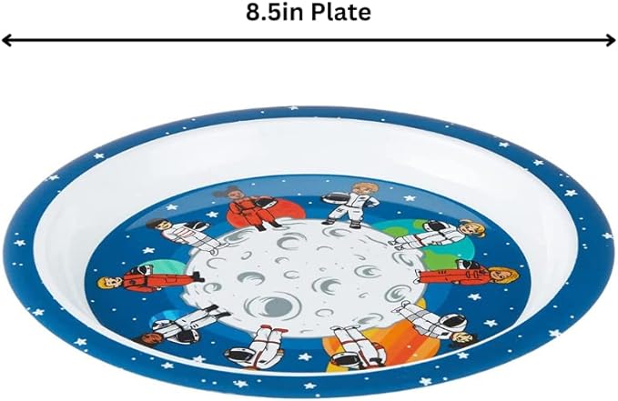 3 Piece Kids Dinnerware Set, Space Themed, BPA-Free Melamine, Multicolor, Toddler Feeding Set