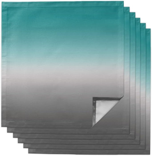 Cloth Napkins Teal Grey Ombre Set of 6 Dinner Napkins Paper Soft Durable Washable Table Napkin Turquoise Gradient Gradual Color Reusable Napkins for Family Dinners Weddings and Everyday Use 20x20 Inch