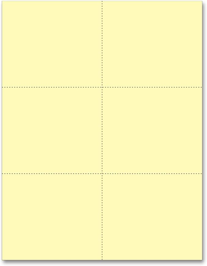 Laser Printer Blank Perforated Cards 6 up per Page (Canary, 6000 Cards)