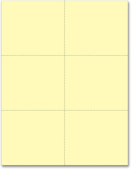 Laser Printer Blank Perforated Cards 6 up per Page (Canary, 6000 Cards)