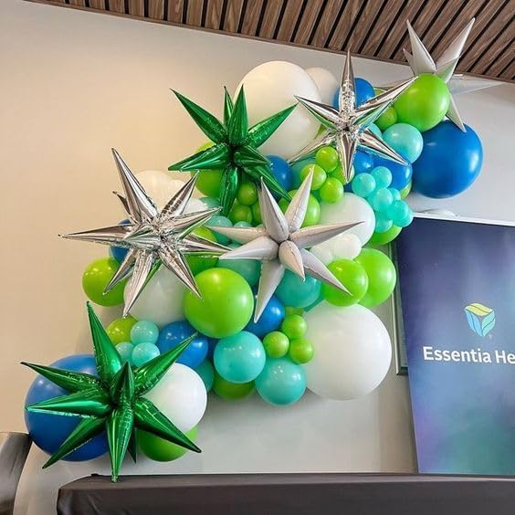 50Pcs Blue Green Balloons 12inch Light Green Blue Vintage Confetti Balloon with Ribbons for Boys Birthday Party Jungle Safari Themed Decoration
