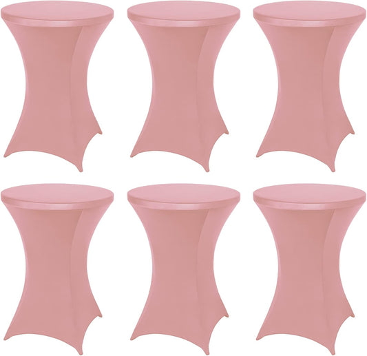FestiCorp 6 Pack Spandex Cocktail Table Covers Fitted Clothes, Elastic Round Table Cover, Stretch Tablecloth for Party, Bar, Wedding, Birthday, Banquet, Pink, 30"-32" Diameter x 40"-43" Height