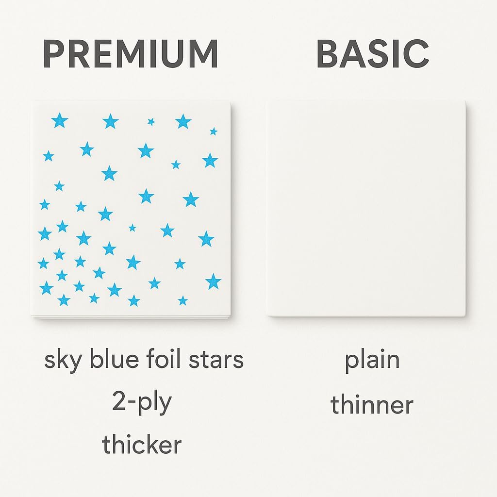 Elegant 100-Pack White Cocktail Napkins with Blue Foil stars- 2-ply Disposale Party Napkins for Weddings, Bars and Baby Showers