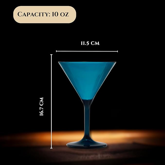 European Style Plastic Crystal Glasses , Unbreakable Martini , Cocktail |Set of 6| Shatterproof Acrylic 100% Tritan Drinkware, Colored BPA-free , Reusable, Outdoor, Pool & Indoor, Dishwasher Safe 10oz