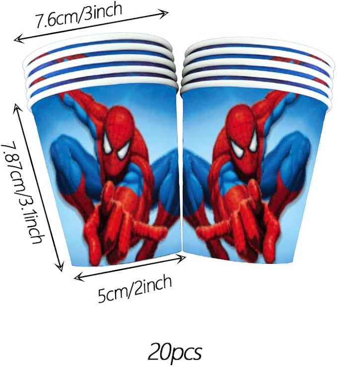 68PCS Spidey Birthday Decorations: 20 Plates, 20 Napkins, 20 Cups, 1 "Happy Birthday" Banner, 6 Hanging Swirls, 1 Tablecover