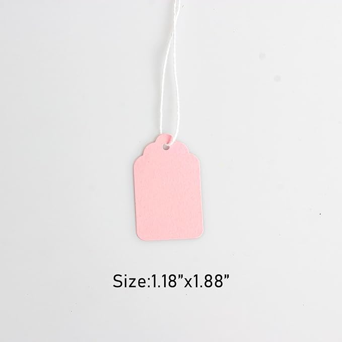500 Pack Pink Hang Tags with White Cotton Strings Attached –1.88inch x 1.18inch – Bulk Clothing Tags for Retail, Crafting, Events, and Product Branding