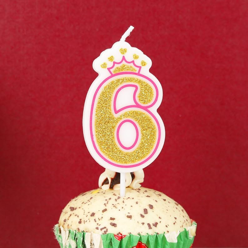 Birthday Number Candles, Number 6 Pink Giltter Candles for Cake, Candle Cake Topper with Sequins for Anniversary Celebrations Supplies (Number 6)