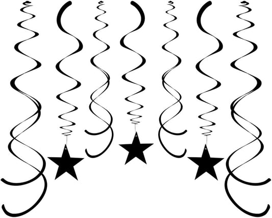 Party Star Swirl Decorations, Black Foil Ceiling Hanging Swirl Decorations with Star, Whirls Decorations for Birthday | Wedding | Anniversary | Graduation Party Supplies, Pack of 30