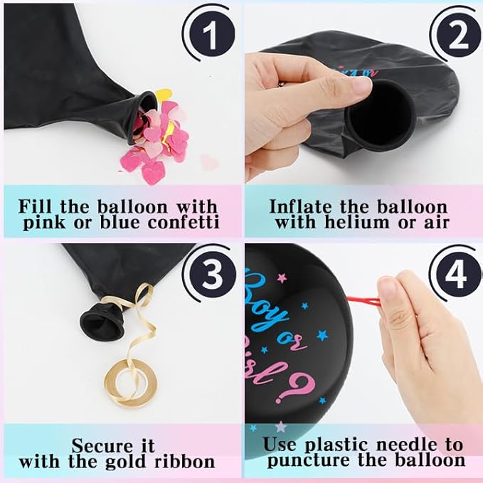 Gender Reveal Balloon 1 Pack 36 Inch Black Balloons Boy or Girl Baby Gender Reveal Decorations Kit Ideas with Pink Blue Heart Shaped Confetti Large Big Balloon Baby Shower Party Favors