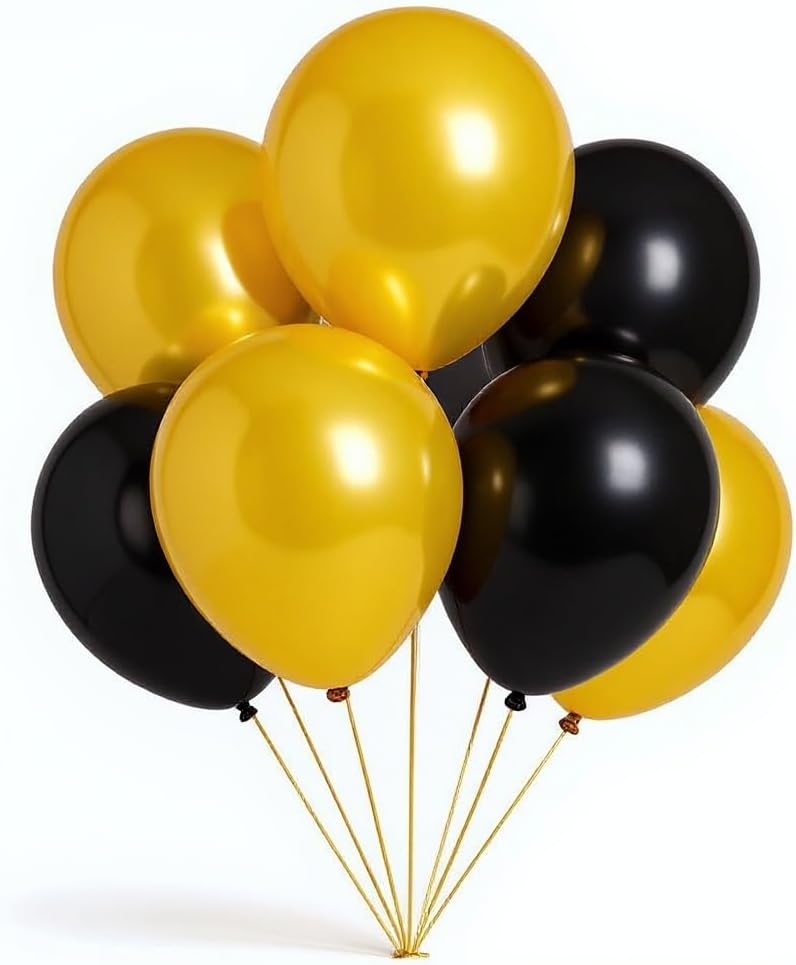 50 Pack 12 Inch Gold and Black Latex Balloons (25 + 25), Black and Gold Party Decorations, New Year’s Eve (NYE) Party Supplies, Adult Birthday & Anniversary Balloon Arch Kit, Photo Backdrop