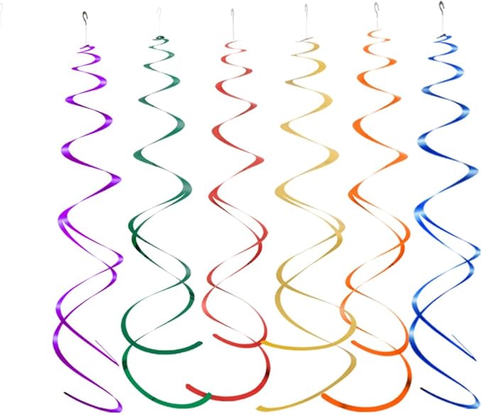 MOWO Colorful Rainbow Foil Swirl Hanging Decoration Streamer for Birthday Graduation Wedding Pride Theme Party Supplies, Gold Red Orange Green Blue and Purple, Pack of 18