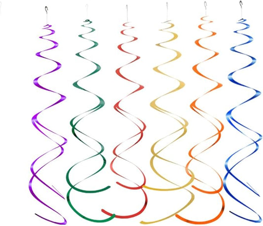 MOWO Colorful Rainbow Foil Swirl Hanging Decoration Streamer for Birthday Graduation Wedding Pride Theme Party Supplies, Gold Red Orange Green Blue and Purple, Pack of 18