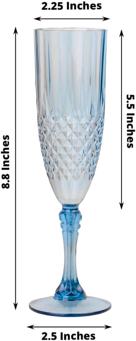 Efavormart 6-Pack Champagne Glasses, 8oz Shatterproof Plastic Crystal Cut Toast Flutes, Dusty Blue for Party Celebration Wedding
