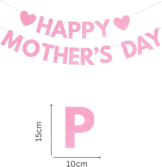 Happy Mother's Day Banner Set Decoration for Mother's Day Party Decorations Backdrop Garland for Mom Mother's Day Glitter Garland Photo Props (Pink Letter)