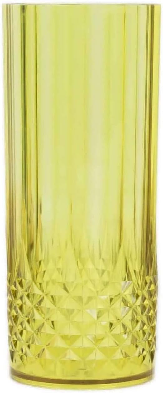 Efavormart 6 Pack Green Crystal Cut Reusable Plastic Highball Drink Glasses, Shatterproof Tall Cocktail Tumbler Cups - 14oz