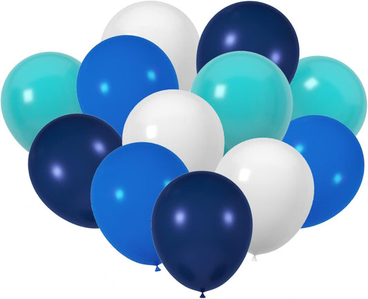 60 Count 12-Inch Navy Blue Royal Blue Teal White Latex Balloons Bulk Pack - Wedding, Birthday, Baby Shower Decorations, Party Supplies