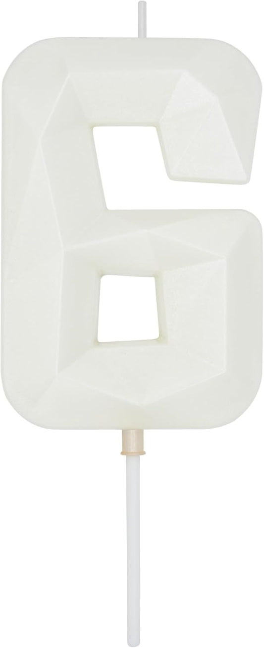 DERVENTA Large Birthday Candle Number 3D White 3.7 inch Party Celebration Anniversary Decoration Cake Topper 1 Piece (Number 6 White)