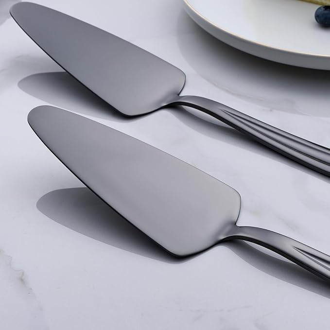 Black Pie Cake Server Set, GoGeiLi 9.3-inch Stainless Steel Dessert Server Spatula for Pizza, Pastry, Cheese, Set of 3, Dishwasher Safe