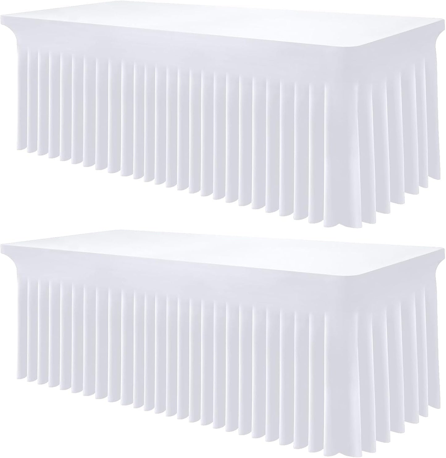 Smiry Spandex Tablecloth 2 Pack, Elastic Fitted Stretch Tablecloth for 4FT Rectangle Tables, Waterproof Washable Table Cover Skirt for Outdoor, Wedding, Banquet & Parties (White, 48Lx30Wx30H Inch)
