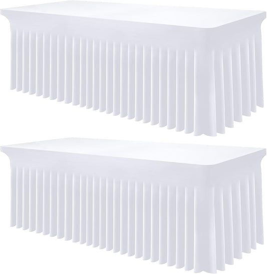 Smiry Spandex Tablecloth 2 Pack, Elastic Fitted Stretch Tablecloth for 4FT Rectangle Tables, Waterproof Washable Table Cover Skirt for Outdoor, Wedding, Banquet & Parties (White, 48Lx30Wx30H Inch)