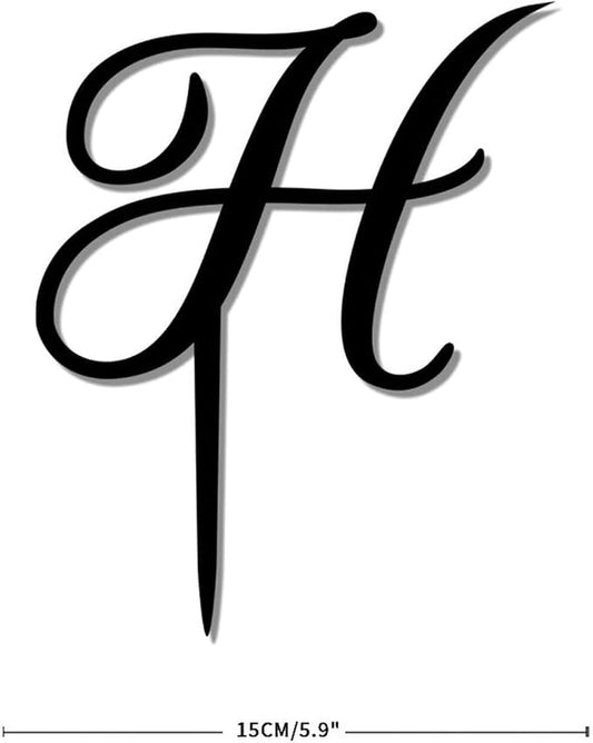 Custom Initials Letter H Cake Toppers Black Acrylic Happy Birthday Cake Toppers Letters Bride Shower Wedding Cake Decoration Rustic Couple Cake Topper for Anniversary Engagement Gifts