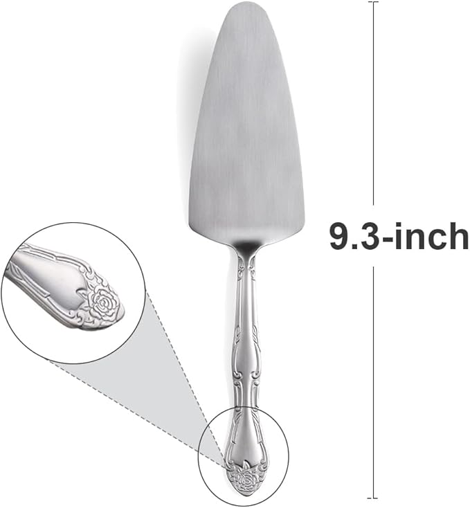 Deeny Jarte 9.3-Inch Silver Cake Server Set - 3-Piece Stainless Steel Dessert Serving Utensils with Stylish Rose Handle – for Weddings, Parties, Birthday Celebrations & Gatherings