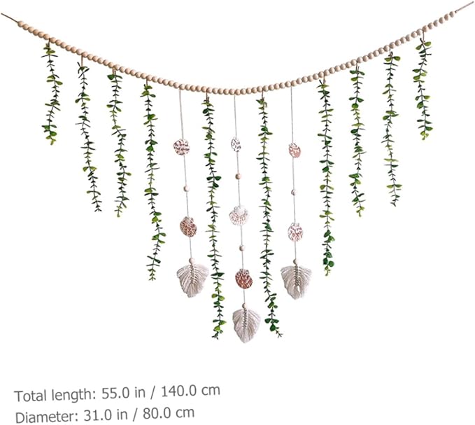 Artificial Eucalyptus Wooden Bead Garland Hanging Ornament with Leaf Vines for Bedroom Wall Decor Lightweight Rustic Farmhouse Style Vines Decoration