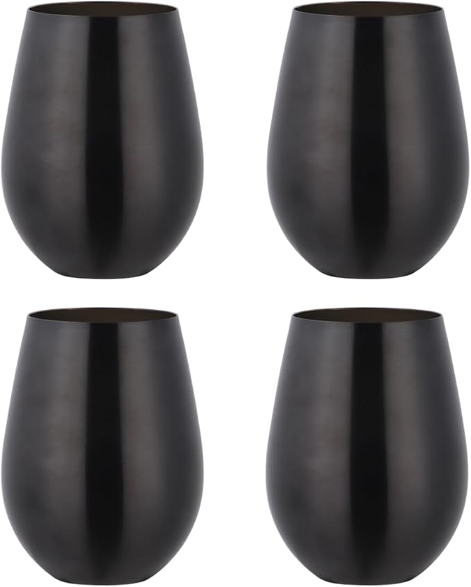 Buyer Star 304 Stainless Steel Wine Glasses Set of 4 - Large 17 oz Outdoor Stemless Wine Tumblers - 100% Unbreakable & Stemless Metal Drinking Cups for Home and Outdoors Dishwasher safe (Black)