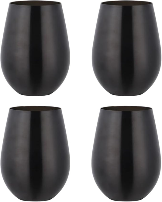 Buyer Star 304 Stainless Steel Wine Glasses Set of 4 - Large 17 oz Outdoor Stemless Wine Tumblers - 100% Unbreakable & Stemless Metal Drinking Cups for Home and Outdoors Dishwasher safe (Black)