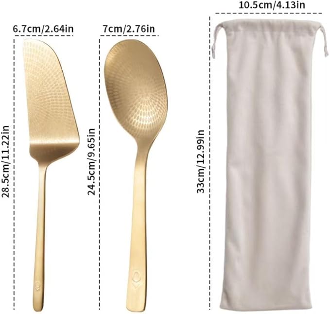 OPRAKT HOME Gold Kitchen Set, 11-inch Cake Spatula and 10-inch Serving Spoon with Storage Bag, Stainless Steel