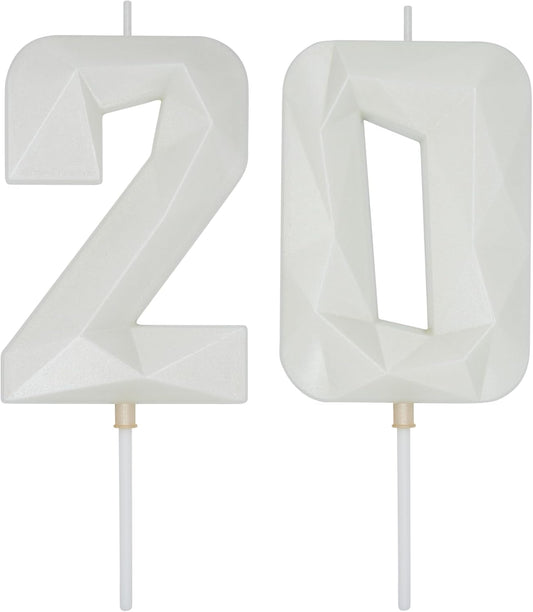 DERVENTA Large Birthday Candle Number 3D White 3.7 inch Party Celebration Anniversary Decoration Cake Topper 1 Piece (Number 20 White)