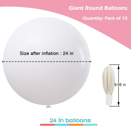 IN-JOOYAA 15Pcs 24 Inch Balloons White Giant Round Balloons Large Balloon For Wedding Baby Shower Birthday Party Decorations