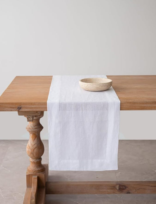 100% Hemp Table Runner, Organic Linen Table Runner, Farmhouse Table Decor, Boho Home Decor (White, 14 x 91 Inch)