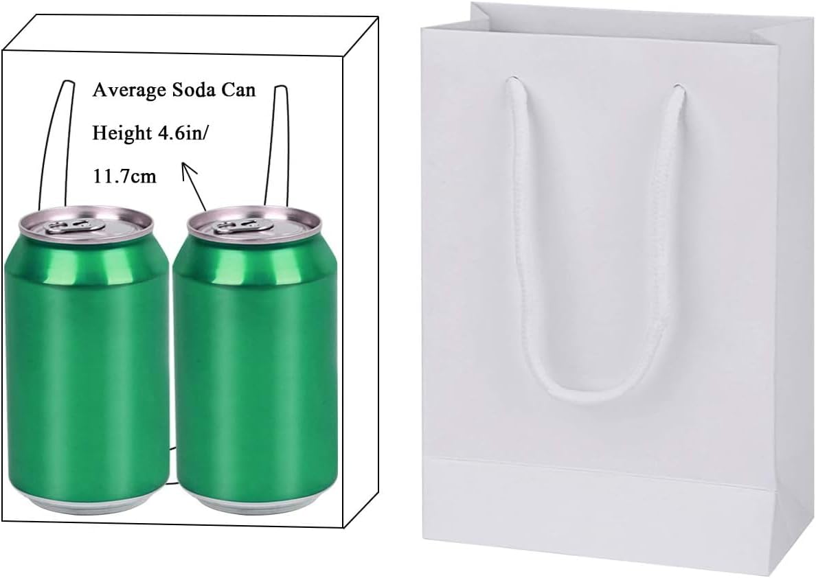 driew Kraft Paper Bags, Small White Gift Bags 5x2x7.5 inches with Cotton Handle Pack of 100 (White)