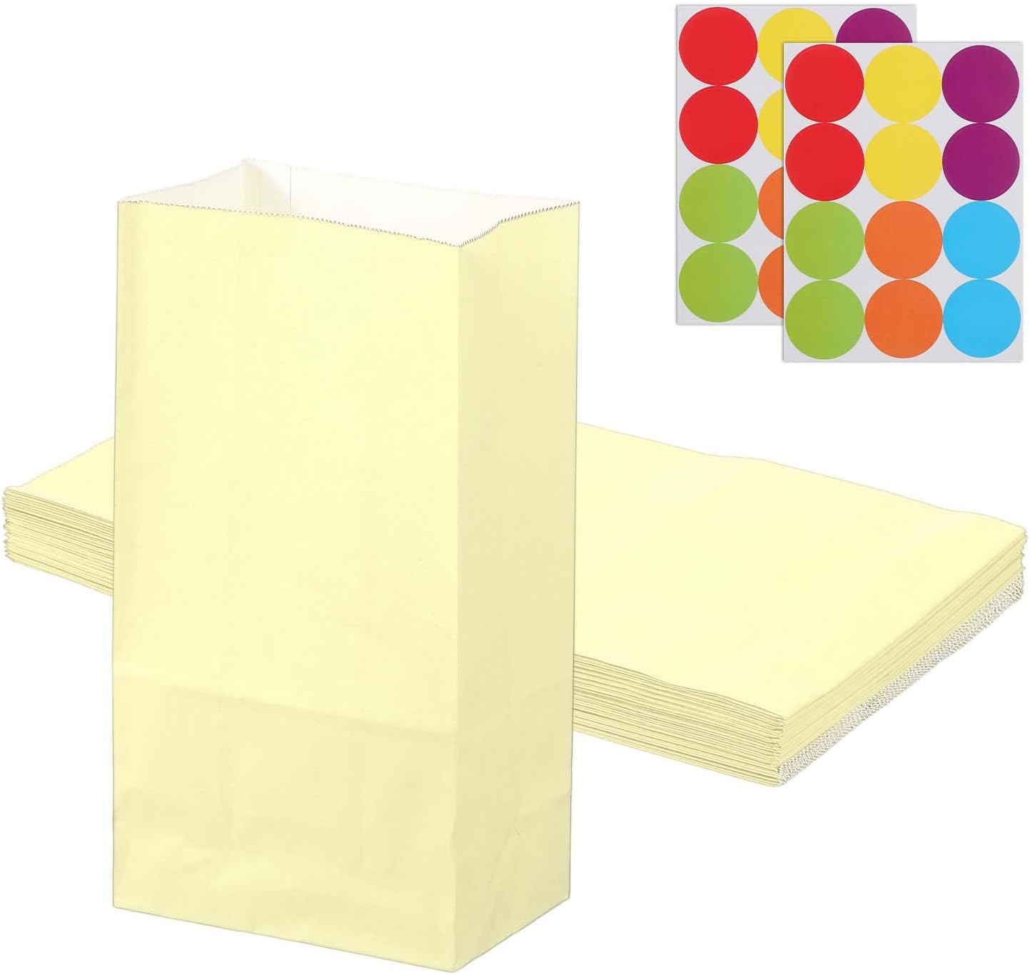 PATIKIL Party Favor Bag, 24 Pcs 5.1x3.1x9.4 Inch Medium Paper Candy Bags Gift Treat Celebration Halloween Goody Birthday Wedding Party with Stickers, Soft Yellow