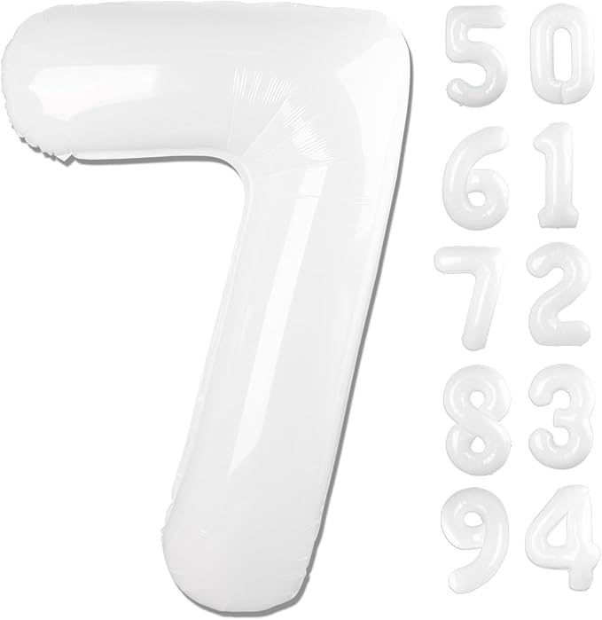 White 7 Balloon, Translucent Number Balloons 40 Inch, 7th Birthday Decorations for Kids Girls Boys, White Party Decoration for Women Men, Number 7 Balloon