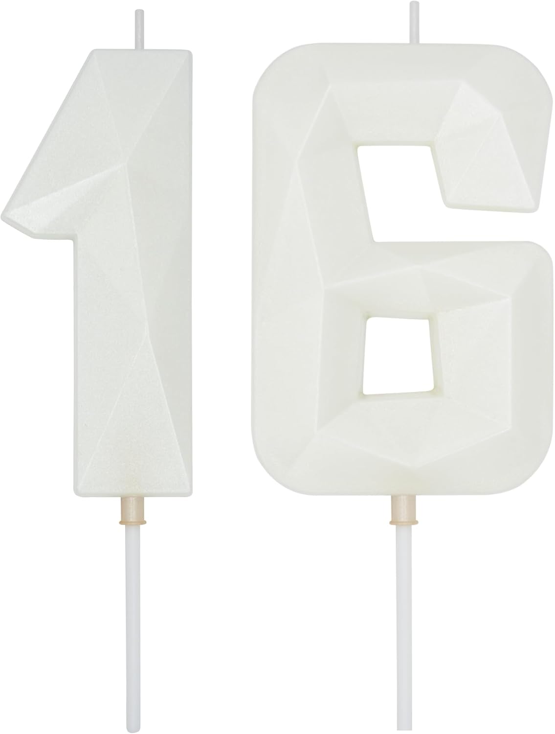 DERVENTA Large Birthday Candle Number 3D White 3.7 inch Party Celebration Anniversary Decoration Cake Topper 1 Piece (Number 16 White)