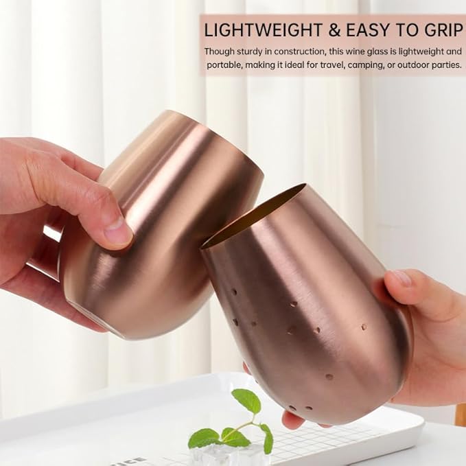 Buyer Star 304 Stainless Steel Wine Glasses Set of 4 - Large 17 oz Outdoor Stemless Wine Tumblers - 100% Unbreakable & Stemless Metal Drinking Cups for Home and Outdoors Dishwasher safe (RoseGold)