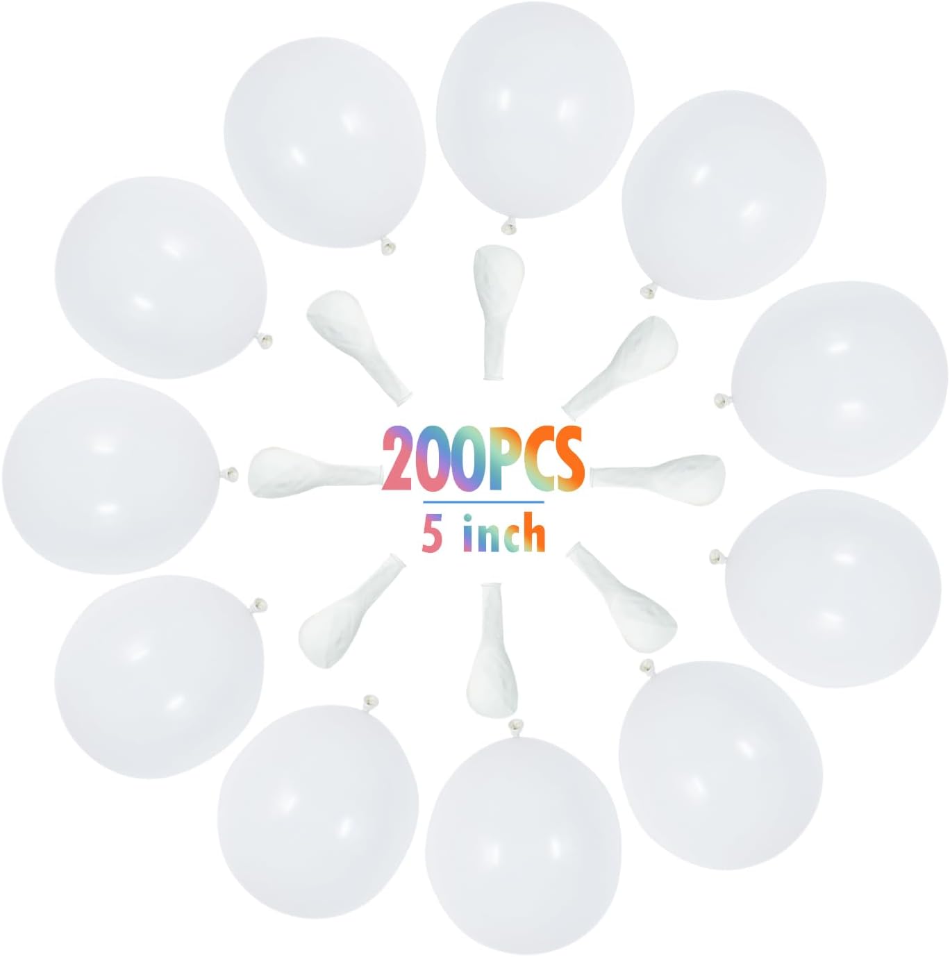BEISHIDA 200Pcs Pastel White Balloons 5 Inch Mini Thicken Light Macaron White Latex Balloon for Birthday Wedding Reception Bridal Shower Party Decorations Supplies