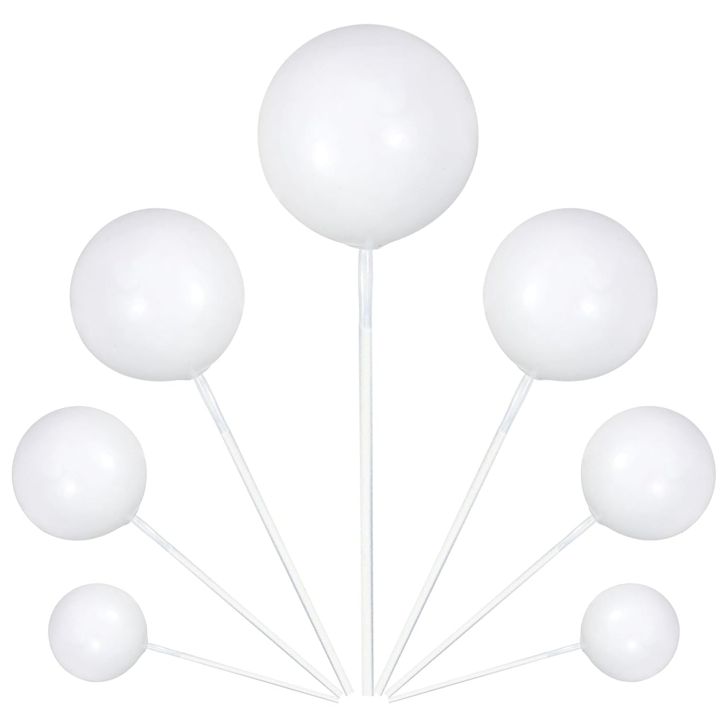 Gyufise 30Pcs Balls Cake Toppers Ball Picks Ball Shaped Cupcake Toppers Foam Balls Cake Topper Mini Balloons Cake Decorations for Wedding Baby Shower Birthday Party Supplies New White
