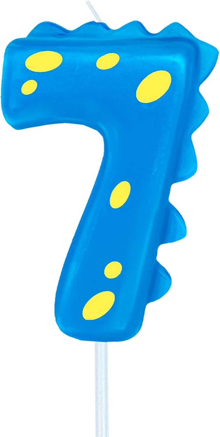 Number Birthday Candles(7 Candle Blue) Dinosaur Shape Number Happy Birthday Cake Candles for Dinosaur Birthday Party Decoration Reunions Theme Party