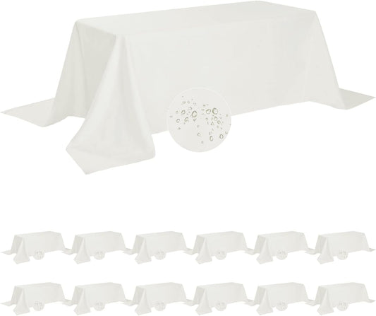 Fokitut 12 Pack Waterproof Rectangle Tablecloth, 90x132 Inch,Stain Resistant and Wrinkle Polyester Table Cloth, Fabric Table Cover for Kitchen Dining, Wedding, Party, Holiday Dinner-Ivory