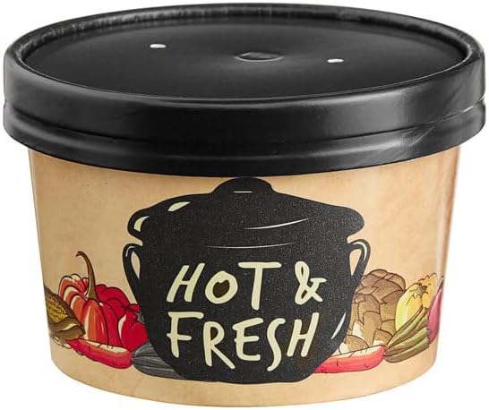 8 oz. Round Poly-Coated Paper Soup Cup with Vented Lid, Medley Print Design, 250 Count Case