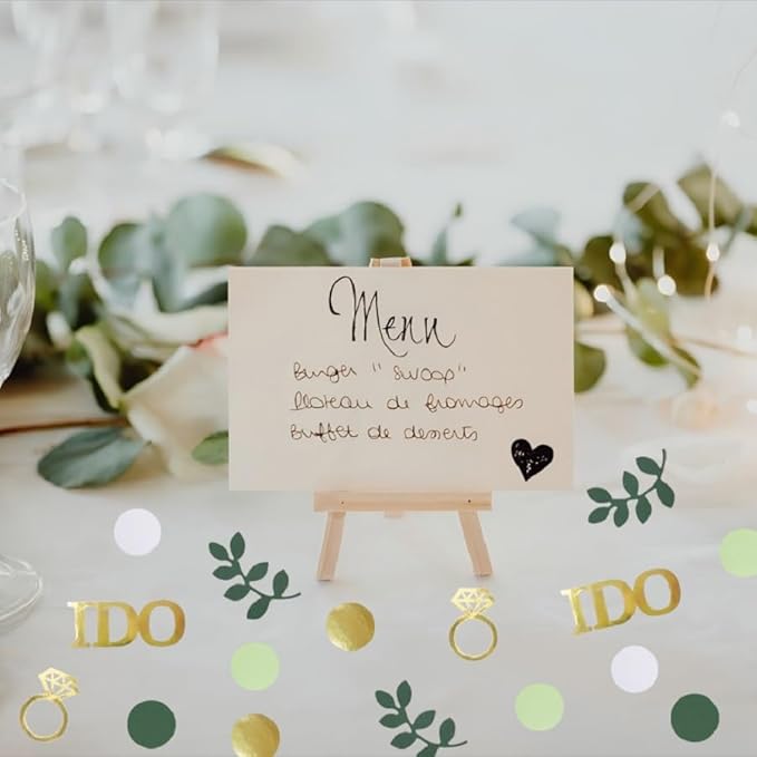 280PCS Greenery Bridal Shower Table Confetti Decorations, Sage Green I DO Diamond Ring Confetti Decor for Wedding Engagement Bachelorette Bride to Be Party