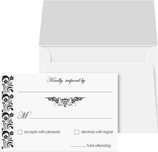 RSVP Wedding Return 4" x 6" Cards and Envelopes – Blank Reply Response Card for Weddings, Rehearsal Dinners, Baby and Bridal Showers, Birthdays, Engagements, Bachelorette Parties – 50 per Pack