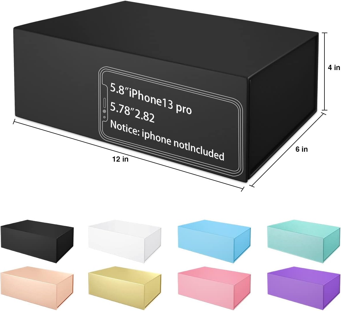 Black Gift Box 12" x 6" x 4" with Magnetic Closure Lid Gifts Boxe for Presents,Bridesmaid Gifts Boxes,Cute Box,Birthday Gift Boxe,Luxury for Gifts Packaging, Magnetic Gift Boxes for Wrapping Gifts (Black)