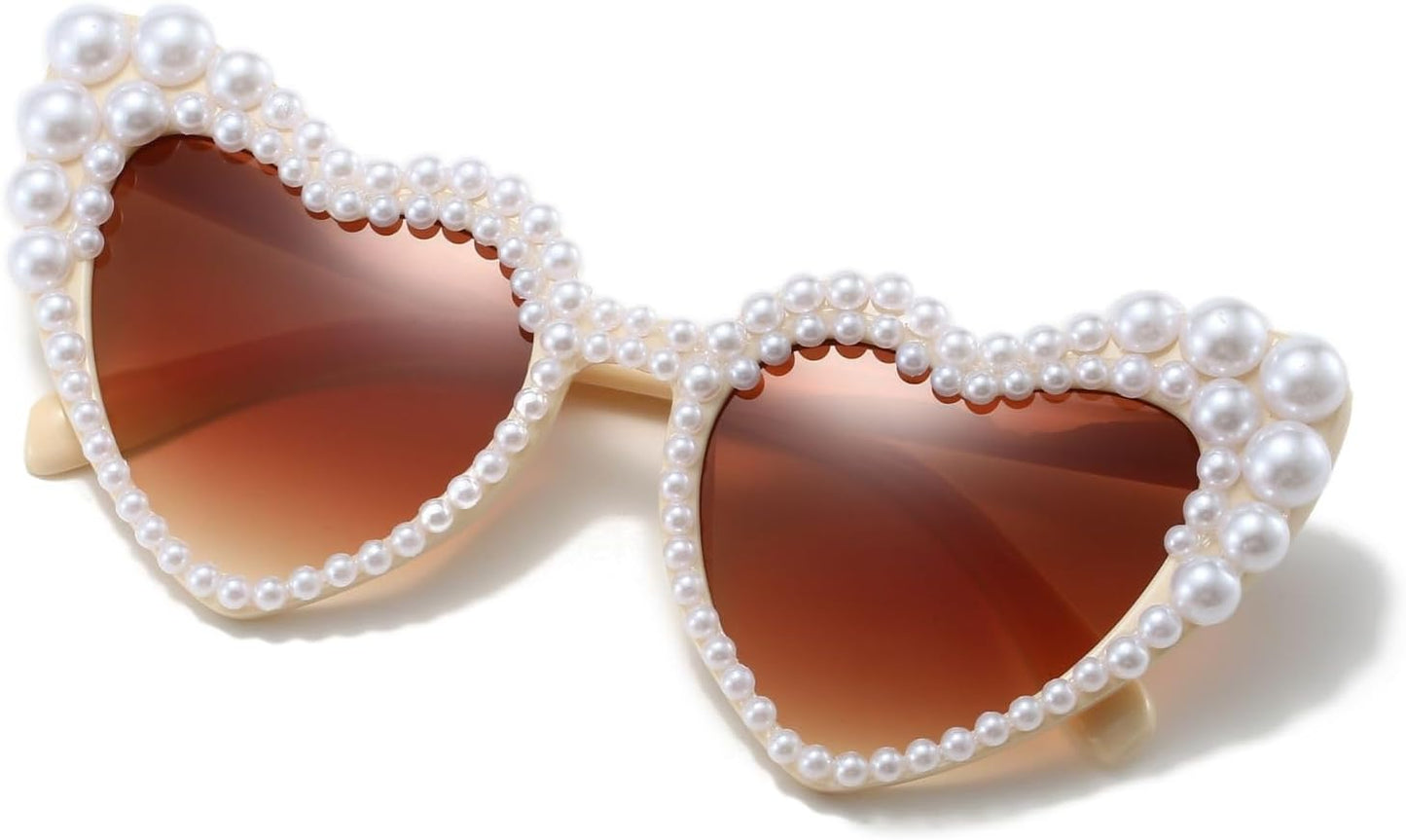 Xpectrum Pearl Bridal Heart Sunglasses, Wedding Bride Sunglasses, Bachelorette Party Glasses for Bride To Be