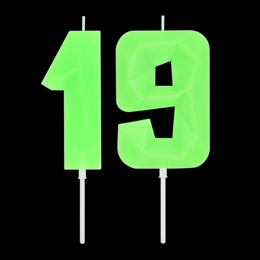 DERVENTA Large Birthday Candle Number 3D Luminous Green 3.7 inch Party Celebration Anniversary Decoration Cake Topper 1 Piece (Luminous Green Number 19)
