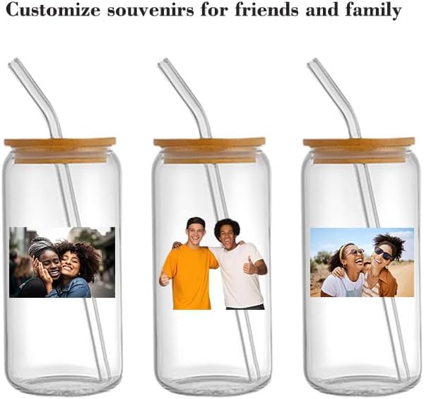 Personalized Mason Jar Drinking Glasses with Bamboo Lid and Straw, 11.6 oz, Wedding and Christmas Custom Designs (6, 11.6oz)